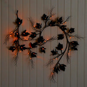 Nearly Natural Pre-Lit Artificial Halloween Black Maple Garland with 48 Orange & Purple LED Lights, 78″
