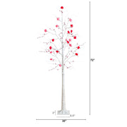 Nearly Natural Pre-Lit Artificial Twig Tree with Heart-Shaped LED Ornaments, White, 6' H