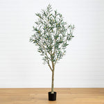 Nearly Natural 7' Faux Olive Tree with Realistic Green Foliage and Decorative Olives