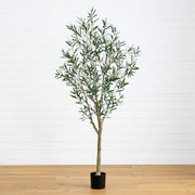Nearly Natural 7' Faux Olive Tree with Realistic Green Foliage and Decorative Olives