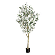 Nearly Natural 7' Artificial Greco Olive Tree, Green Mediterranean Faux Tree with Realistic Olives and Textured Bark