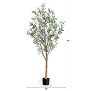 Nearly Natural 7' Artificial Greco Olive Tree, Green Mediterranean Faux Tree with Realistic Olives and Textured Bark