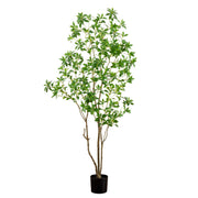 Nearly Natural 7' Artificial Minimalist Japanese Pieris Tree, Green Faux Tree with Real Touch Leaves