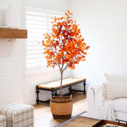 Nearly Natural Decorative Artificial Fall Oak Tree, Orange Autumn Foliage, 7'