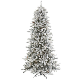 Flocked artificial Christmas tree on a white background
