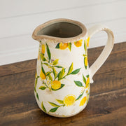 Yellow ceramic jug vase with bright lemon pattern