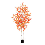 Artificial potted tree with orange leaves on a white background