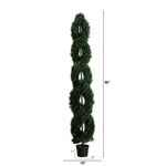 Twin spiral artificial Christmas tree with dimensions on a white background