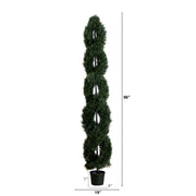 Twin spiral artificial Christmas tree with dimensions on a white background