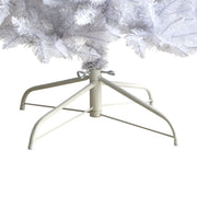 White Christmas tree stand with a white artificial Christmas tree on a white background