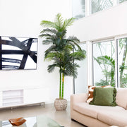 Nearly Natural 9' Artificial Double Golden Cane Palm Tree, Green Tropical Décor
