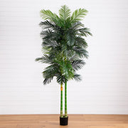 Nearly Natural 9' Artificial Double Golden Cane Palm Tree, Green Tropical Décor