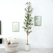Nearly Natural 9' Artificial Olive Tree with Natural Trunk, Green Mediterranean Faux Tree