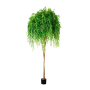 Artificial potted tree with green leaves on a white background