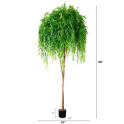 Artificial potted plant with dimensions indicated on a white background