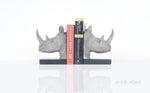 8 Inch Height Bookend Set – Rhino Head Resin Design with Rustic Finish