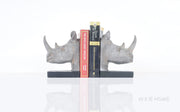 8 Inch Height Bookend Set – Rhino Head Resin Design with Rustic Finish