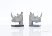 Resin Bookend Set – 8 Inch Height – Rhino Head Design for Rustic Interiors