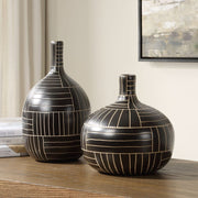 Black Ceramic Graphite Stride Vases, Set of 2