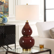 Gourd Table Lamp – Burgundy Ceramic Base – 30.5