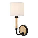 Uttermost Franconia 1 Light Wall Sconce 12"H Matte Black Iron & Blonde Wood with White Linen Shade Casual Lighting