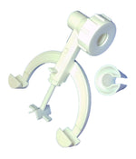 White plastic clamp on a white background