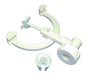 White plastic clamp on a white background