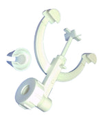 White plastic clamp on a white background
