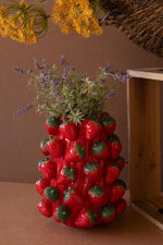 Kalalou Strawberry Ceramic Vase Colorful Glazed Fruit-Inspired Decorative Vase Eclectic Style 9"H