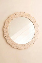 Round Capiz Shell Mosaic Wall Mirror With Pearlized Finish 31.5
