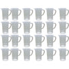 Set of 24 white ceramic mugs on a white background