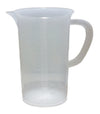 Clear measuring cup with measurement markings on a white background