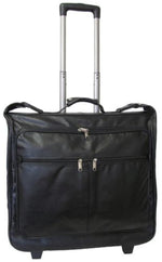 Amerileather Wheeled Leather Garment Bag – Fold-Out Upright Travel Case with Rolling Base and Suit Carrier Design for Business Trips