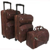 Amerileather Brown Ostrich Print Leather Rolling Set – Sophisticated Three-Piece Luggage
