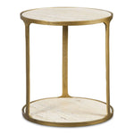 Uttermost Clench Side Table - Rich Antique Brass and Beige Travertine for Modern Spaces