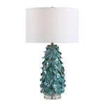 Teal Blue Ceramic Table Lamp with Crystal Foot and Brass Accents 27.5"H Round Drum Shade by Uttermost