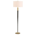Uttermost Stowe Floor Lamp-Tapered Satin Black Metal & Brass Accents