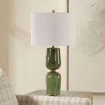 Ceramic Lamp with Antiqued Brass for Living Room or Bedroom