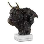 Uttermost 18148 Bison Bust Bronze Sculpture with Gold Antlers on Crystal Base
