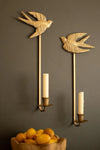 Sculptural antique gold sparrow wall candle holder
