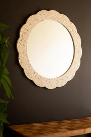 Round Capiz Shell Mosaic Wall Mirror With Pearlized Finish 31.5