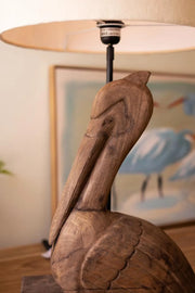Hand-Carved Mango Wood Pelican Table Lamp With Fabric Shade 33