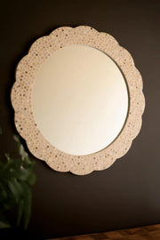 Round Capiz Shell Mosaic Wall Mirror With Pearlized Finish 31.5