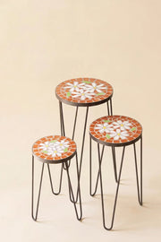 Set of 3 Mosaic Accent Tables With Black Metal Bases 24