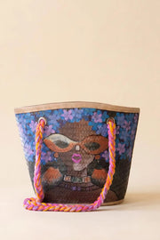 Hand-Painted Seagrass Tote With Bold Portrait Design 20