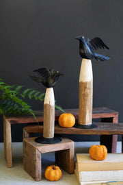 Black Iron Crow Sculptures Set of 2 13.5 in Wooden Base Design Brand