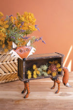Metal Fox Decorative Sculpture 19 in Recycled Material With Wood Brick Mold Brand