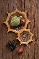 Set of Two Mango Wood Spider Web Bowls 12 in Carved Halloween Home Decor Brand