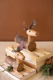 Metal and Wood Sitting Deer Sculptures 14.5 in Set of 2 Decorative Accent Brand