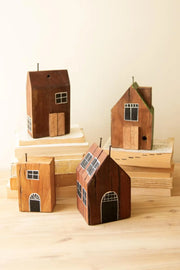 Kalalou Hand Painted Wood Village Set of 4 10.5